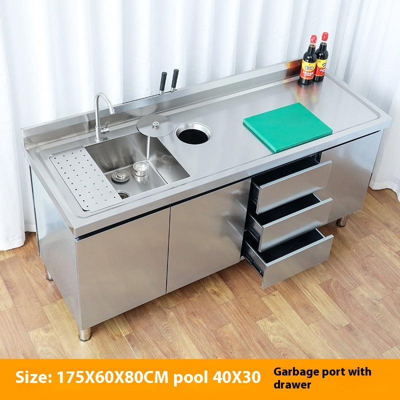 Stainless Steel Prep & Checkout Table – Integrated Sink, Workstation & Storage Cabinet for Kitchen or Retail Use