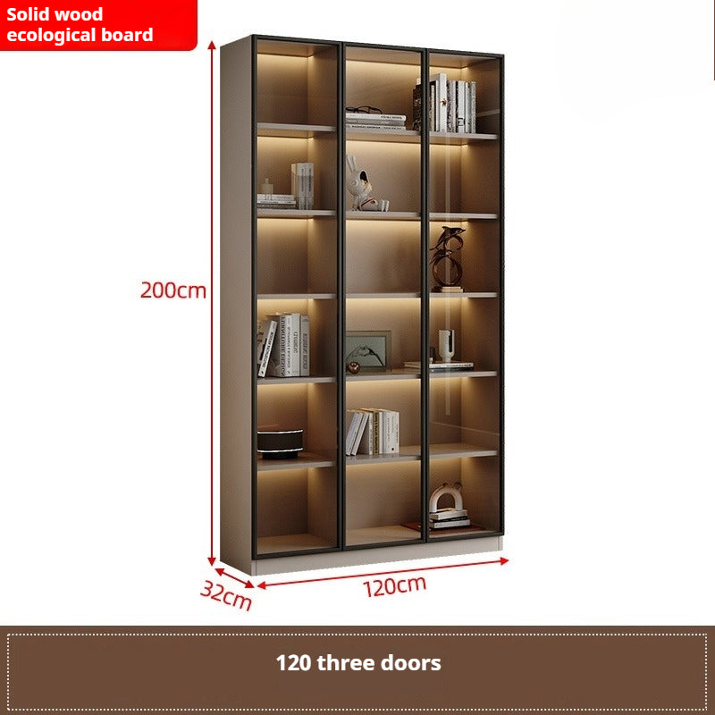 Custom Full-Wall Chinese Bookshelf – Solid Wood Display Cabinet with Glass Doors & Thick Reinforced Back Panel