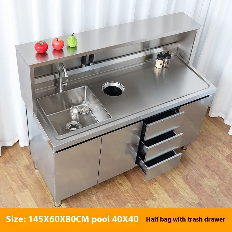 Stainless Steel Prep & Checkout Table – Integrated Sink, Workstation & Storage Cabinet for Kitchen or Retail Use