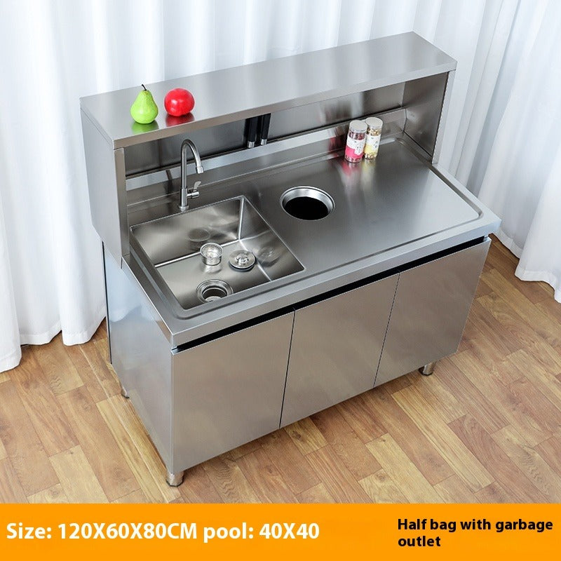 Stainless Steel Prep & Checkout Table – Integrated Sink, Workstation & Storage Cabinet for Kitchen or Retail Use
