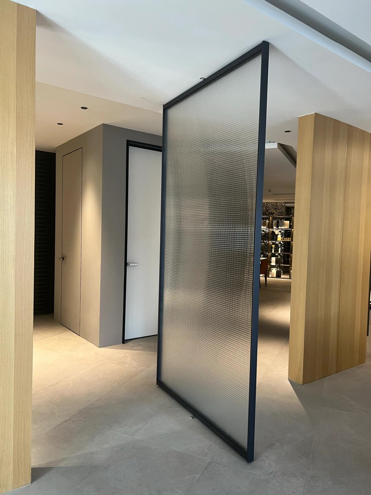 Central Pivot Glass Door with Ultra-Slim Frame & Electric Sliding Function