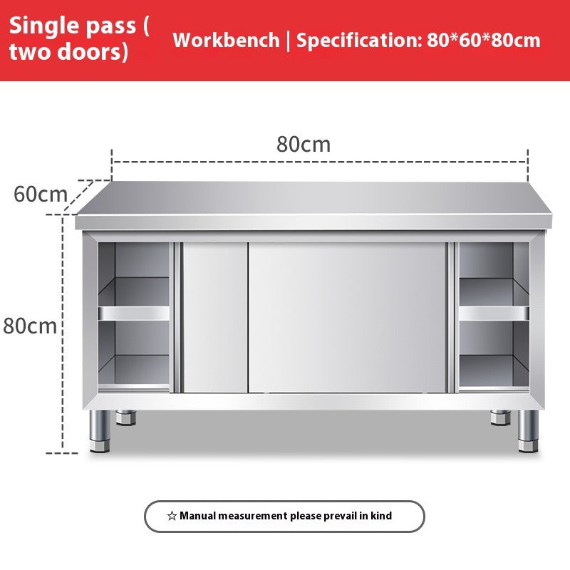Stainless Steel Work Table with Upper Shelf – Commercial Kitchen Prep Station with Storage Cabinet & Cutting Surface