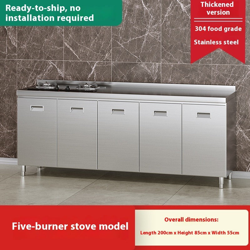 Rural Stainless Steel Kitchen Cabinet with Integrated Stove & Custom Countertop