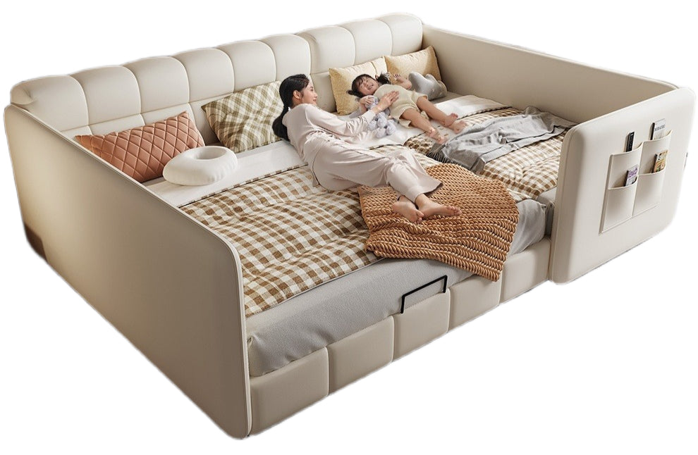 Elegant Queen-Size Splicing Bed with 5-Star Mattress and Full-Size Wooden Frame