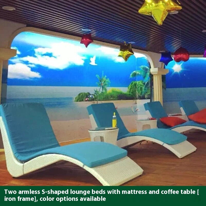 Outdoor Rattan Sun Lounger S-Shaped for Garden, Balcony, Patio, Poolside & Beach