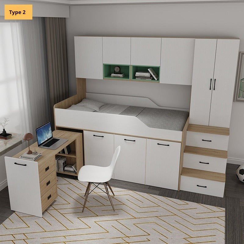 Elegant Kids Bedroom Set with Solid Wood Bed, Wardrobe, and Desk - New