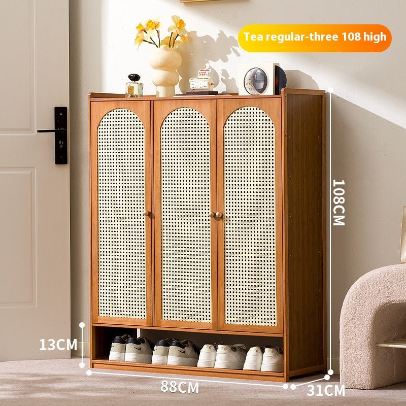 Cream-Style Entryway Shoe Cabinet – All-in-One Ventilated Storage with Mesh Doors for Living Room Divider Use