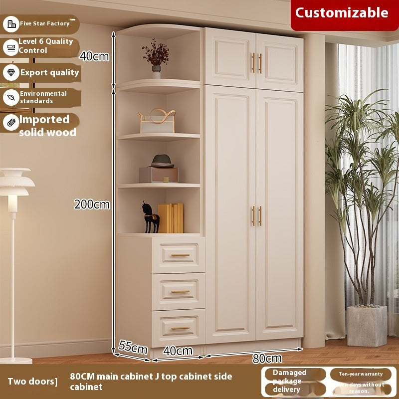 Custom Solid Wood Wardrobe – Cream-Style European Closet for Kids & Small Bedrooms
