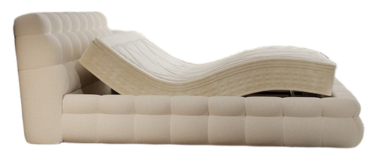 Smart Full-Control Electric Bed – French Cream-Style Upholstered Double Bed with Lifting Frame, 3D Mattress & 2 Nightstands
