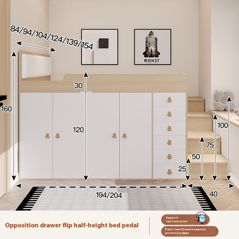 Tatami Kids Half-Height Bed with Wardrobe and Storage - New Elegant Bedroom Furniture