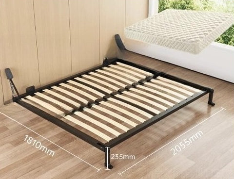 Wall-Mounted Folding Bed with Mattress, Eco-Friendly Wood Slats, Reinforced Double Steel Frame, and Silent Corner Bracing