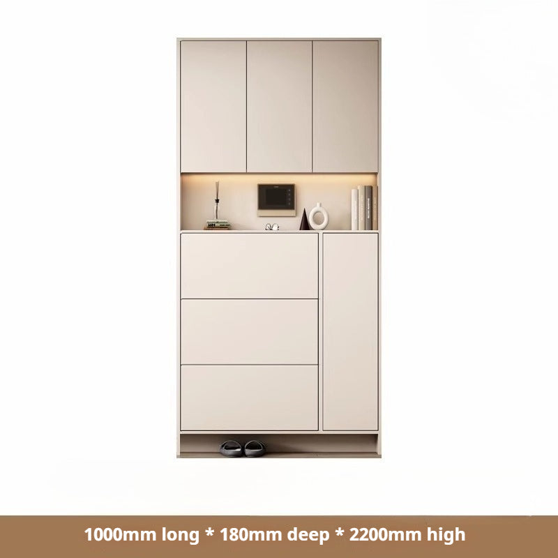 Custom Solid Wood Slim Flip-Drawer Shoe Cabinet – Tall Wall-Mounted Entryway Unit for Home