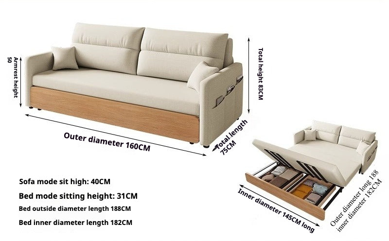 Elegant Convertible Sofa Bed with Storage, Upholstered Fabric, and Dual-Sided Cushion - New