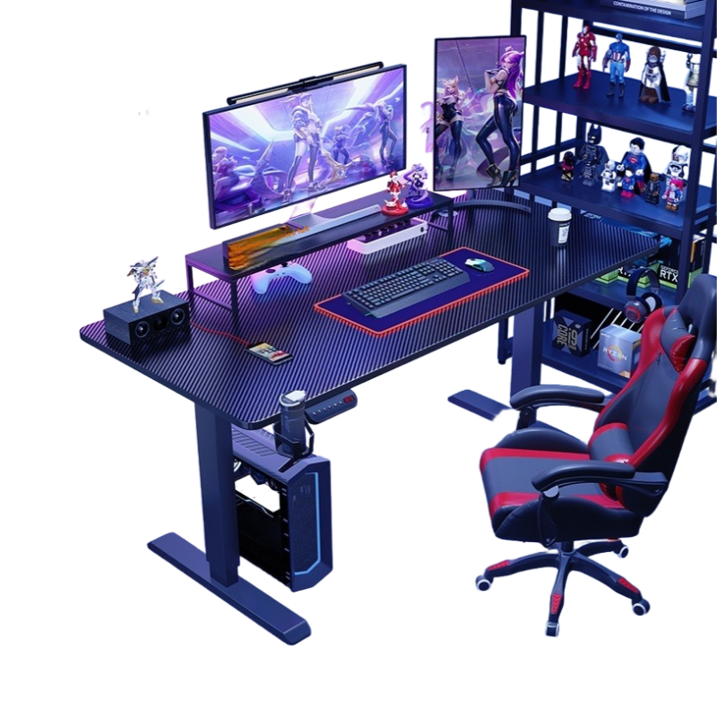 Electric Height-Adjustable Desk Set – Carbon Fiber Gaming & Office Computer Desk with Chair for Home Use