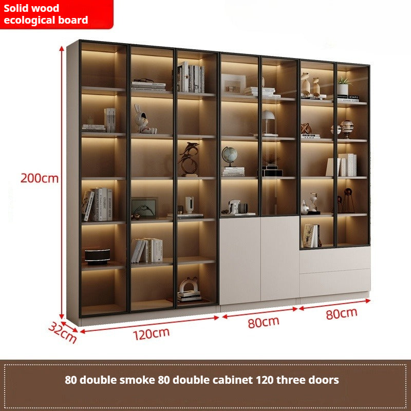 Custom Full-Wall Chinese Bookshelf – Solid Wood Display Cabinet with Glass Doors & Thick Reinforced Back Panel