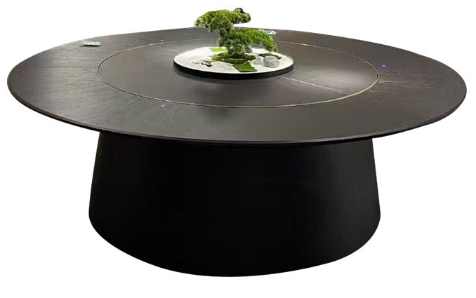 Electric Round Dining Table with Sintered Stone Lazy Susan & Solid Wood Base for Hotel Private Rooms