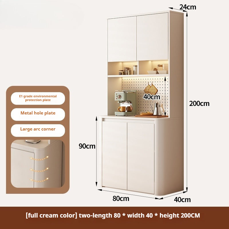Cream-Style Rounded Corner Sideboard – Wall-Mounted Wooden Wine & Storage Cabinet with Pegboard for Kitchen or Living Room