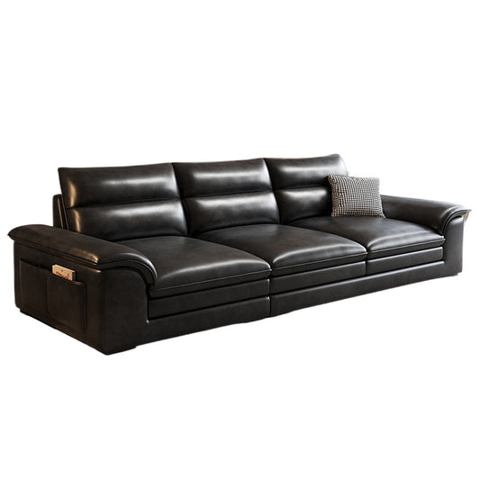Vintage Oil-Wax Leather Sofa 3/4-Seater with Latex & Charcoal Foam for Small Living Rooms