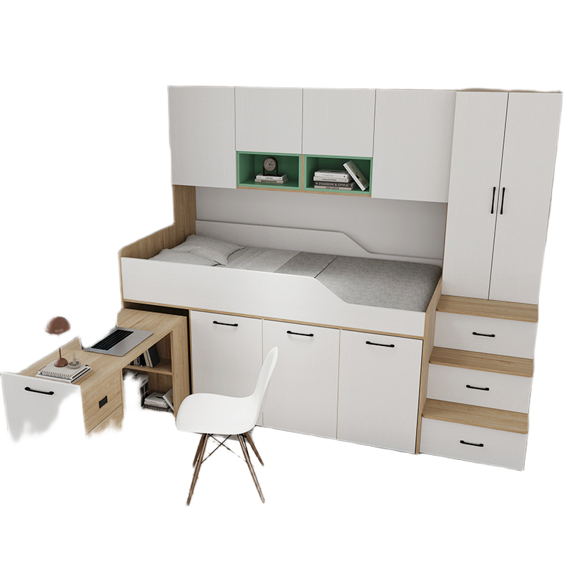 Elegant Kids Bedroom Set with Solid Wood Bed, Wardrobe, and Desk - New