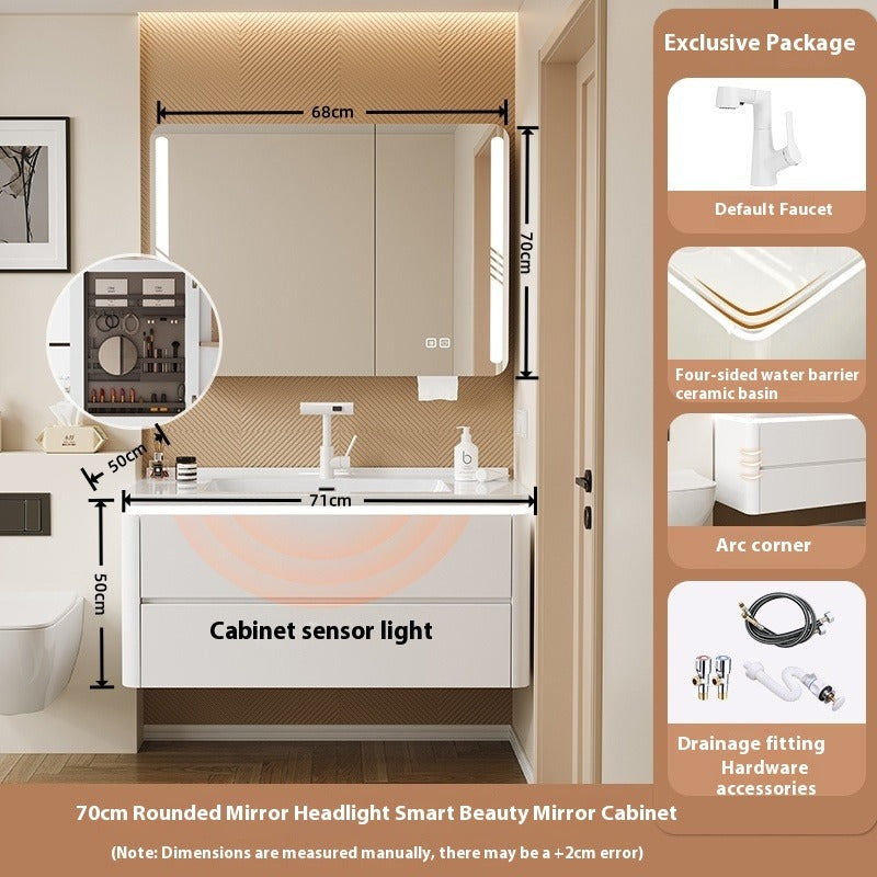 Cream-Style Oak Bathroom Vanity – Ceramic Integrated Basin Cabinet Set for Modern Bathrooms