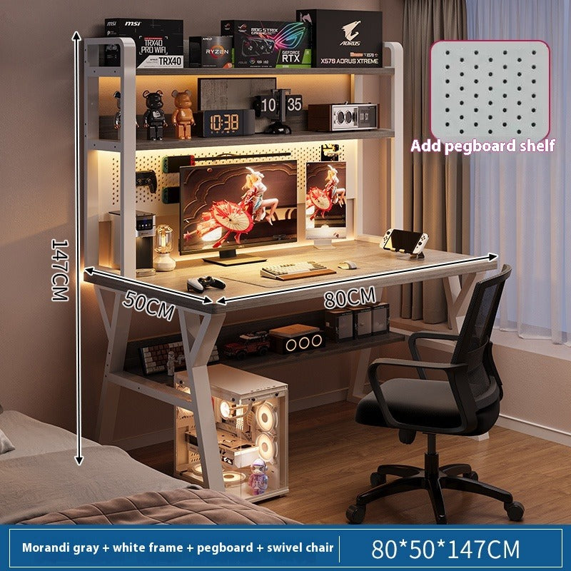 Computer Desk with Chair & Pegboard Bookshelf – All-in-One Home Office and Gaming Setup with Magnetic Hooks