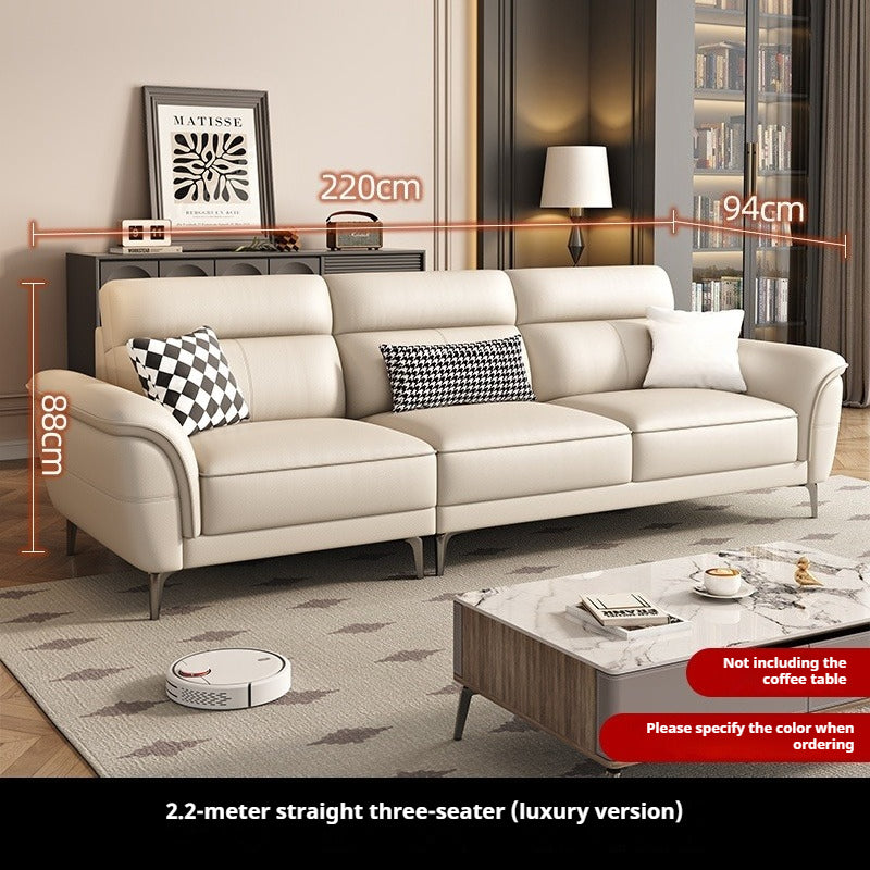 Cream-Style Top-Grain Leather 3-Seater Sofa with High Legs for Modern Small Living Rooms