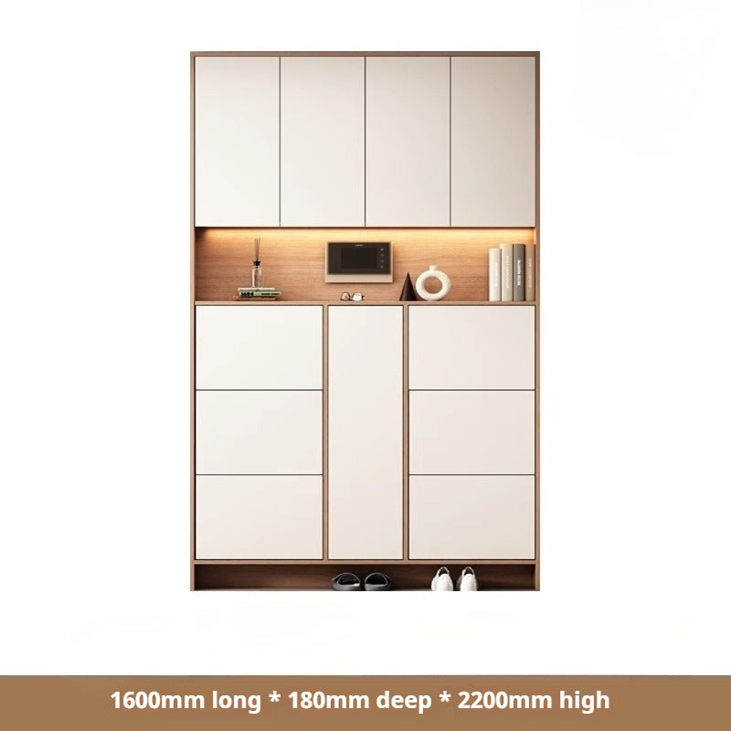 Custom Solid Wood Slim Flip-Drawer Shoe Cabinet – Tall Wall-Mounted Entryway Unit for Home