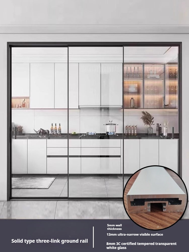 Sliding Glass Door – Triple Hidden Top-Hung Track Partition for Kitchen, Balcony, Living Room & Bathroom