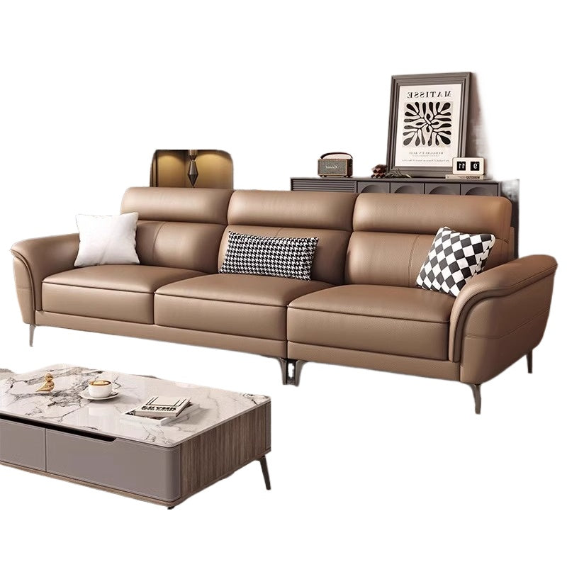 Cream-Style Top-Grain Leather 3-Seater Sofa with High Legs for Modern Small Living Rooms