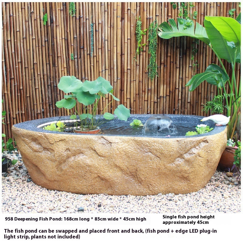Rustic Garden Rockery Fountain with Fish Pond for Courtyard, Terrace & Balcony Decoration