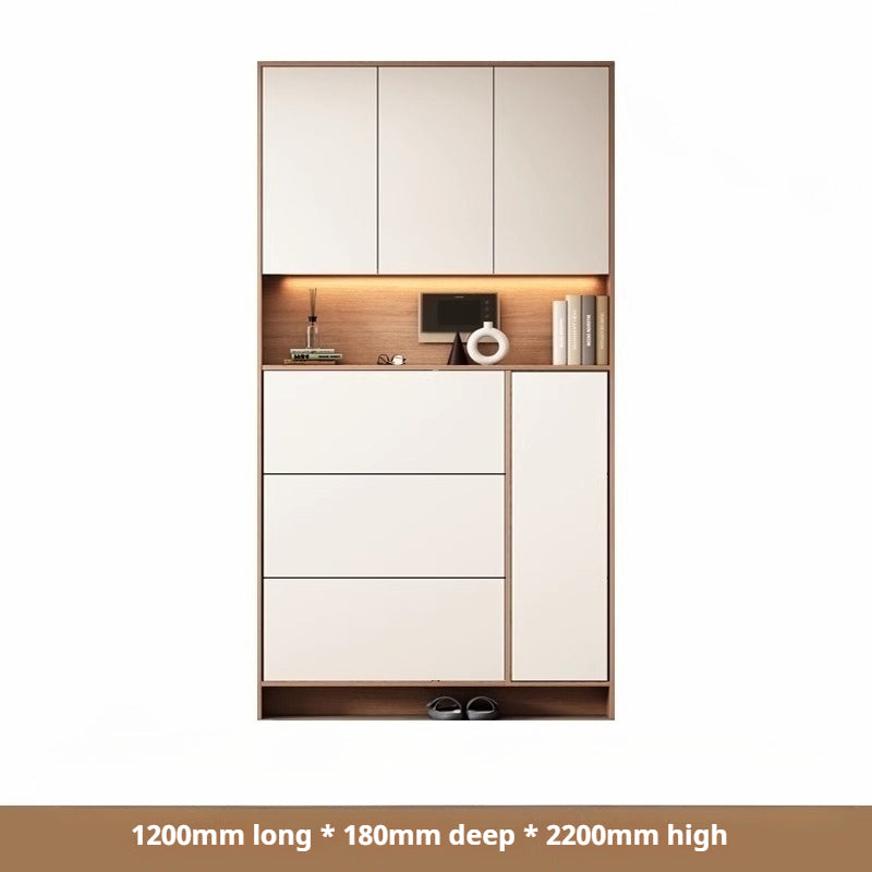 Custom Solid Wood Slim Flip-Drawer Shoe Cabinet – Tall Wall-Mounted Entryway Unit for Home