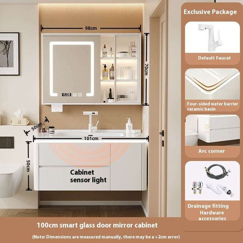 Cream-Style Oak Bathroom Vanity – Ceramic Integrated Basin Cabinet Set for Modern Bathrooms