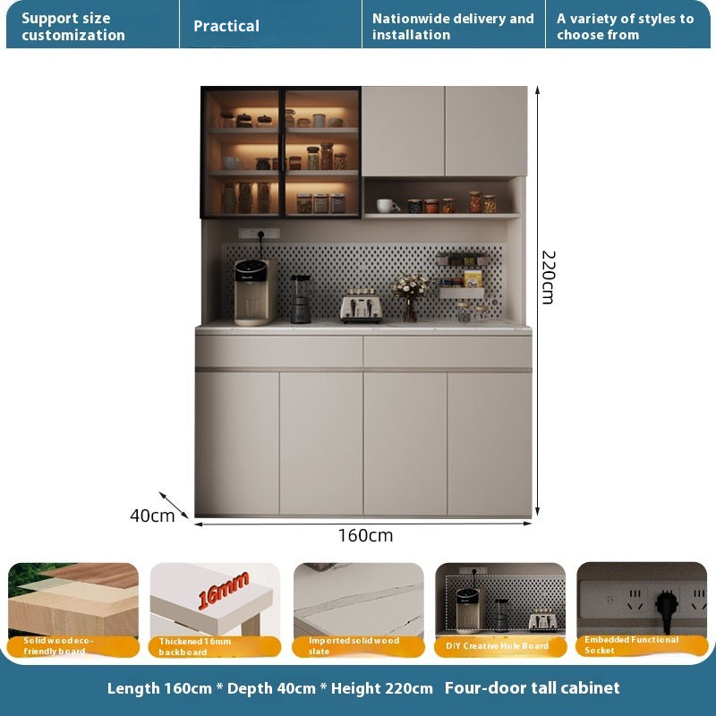 Solid Wood Sideboard with Sintered Stone Top – All-in-One Wall Cabinet for Tea, Wine & Storage
