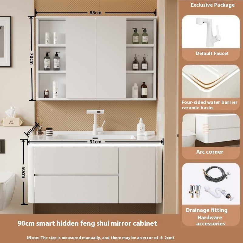 Cream-Style Oak Bathroom Vanity – Ceramic Integrated Basin Cabinet Set for Modern Bathrooms