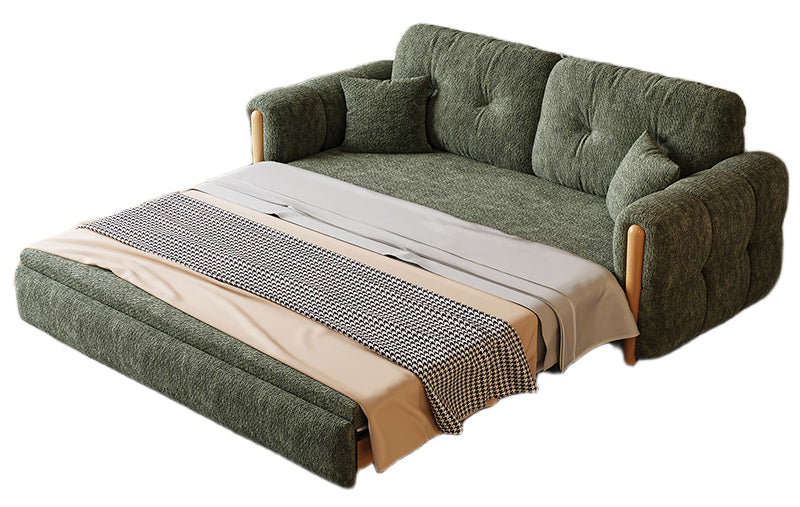 Vintage Cream Convertible Sofa Bed - Solid Wood Frame with Electric Lift Table (Coir Mattress, Space-Saving)