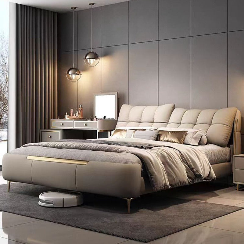 Elegant King-Size Leather Bed with 2 Nightstands and 5-Star Hotel Mattress