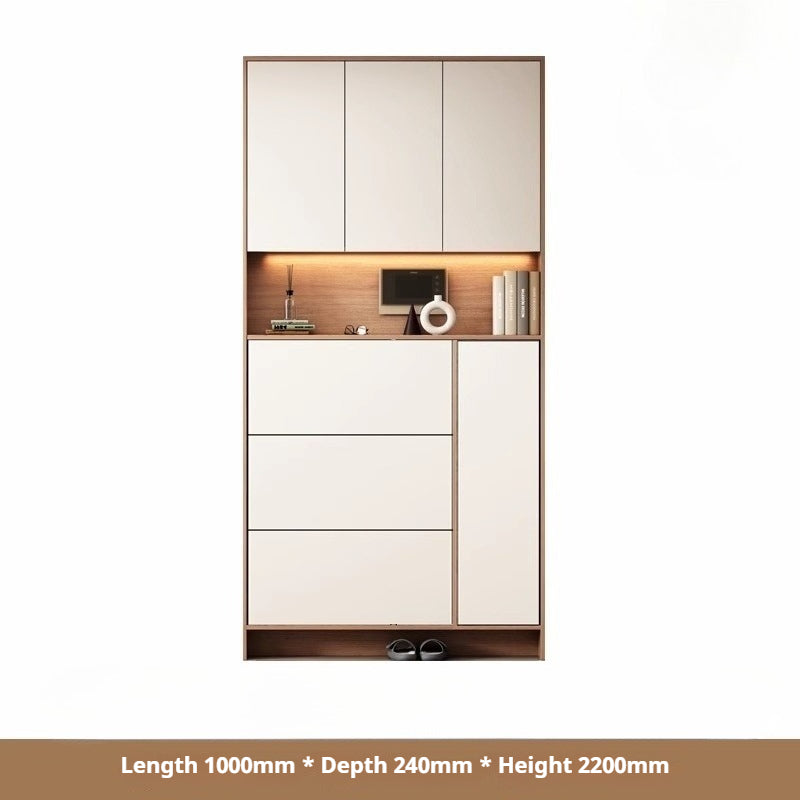 Custom Solid Wood Slim Flip-Drawer Shoe Cabinet – Tall Wall-Mounted Entryway Unit for Home