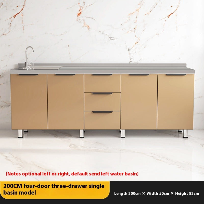 Stainless Steel Kitchen Cabinet with Integrated Stove & Pull-Out Storage for Home Use