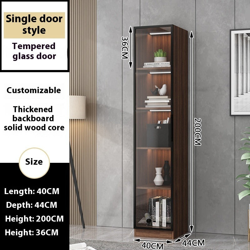 Custom Full-Wall Solid Wood Bookshelf – Floor-to-Ceiling Display Cabinet with Glass & Solid Doors for Study Room