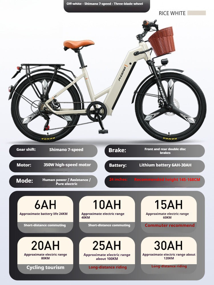 Electric Commuter Bike for Adults – 25Ah Lithium Battery, 7-Speed, 3-Spoke Wheels, Pedal Assist