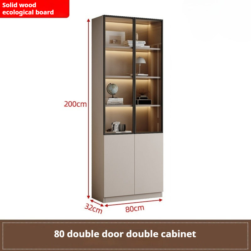 Custom Full-Wall Chinese Bookshelf – Solid Wood Display Cabinet with Glass Doors & Thick Reinforced Back Panel