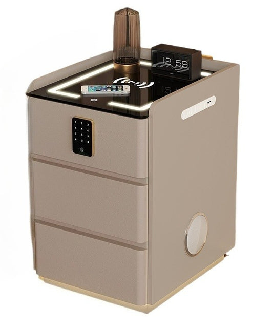 Smart Bedside Table – Modern Compact Nightstand with Bluetooth Speaker, Wireless Charging, Digital Lock & LED Lighting