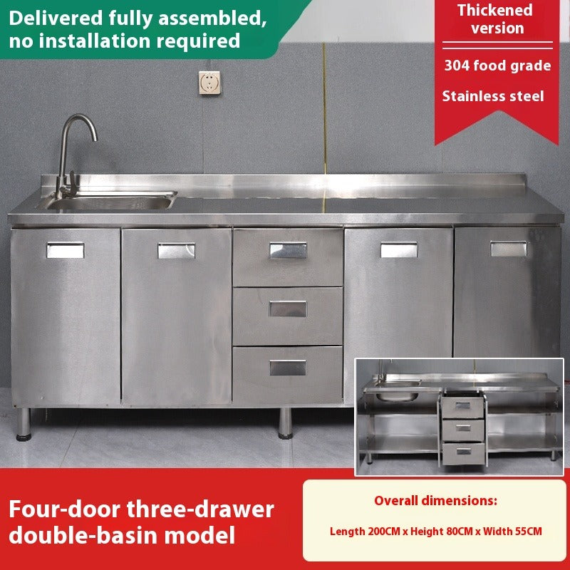 Rural Stainless Steel Kitchen Cabinet with Integrated Stove & Custom Countertop