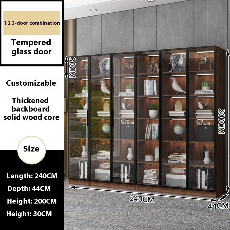 Custom Full-Wall Solid Wood Bookshelf – Floor-to-Ceiling Display Cabinet with Glass & Solid Doors for Study Room