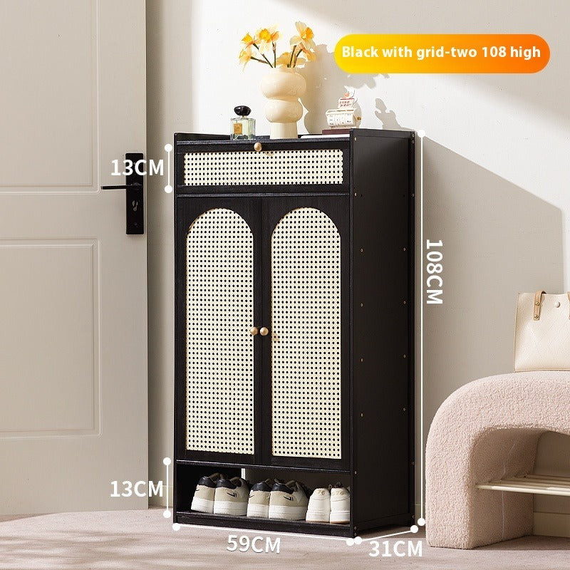 Cream-Style Entryway Shoe Cabinet – All-in-One Ventilated Storage with Mesh Doors for Living Room Divider Use