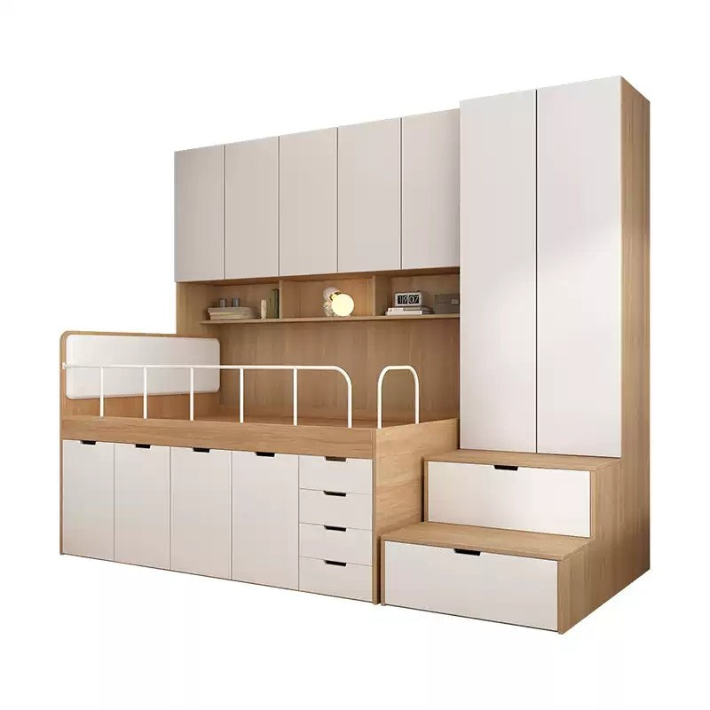 Elegant Multi-Functional Half-Height Bed with Integrated Wardrobe and Bookshelf