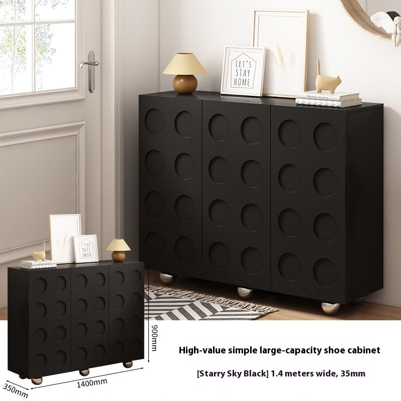 White Solid Wood Entryway Shoe Cabinet – Vintage Large-Capacity Storage Unit for Home Entrance