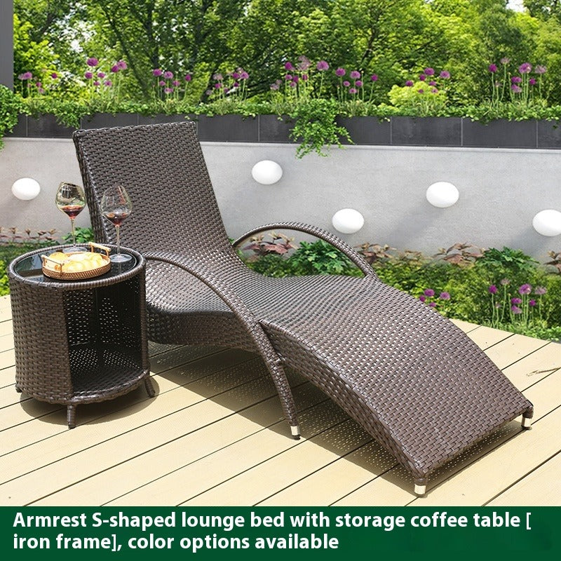 Outdoor Rattan Sun Lounger S-Shaped for Garden, Balcony, Patio, Poolside & Beach