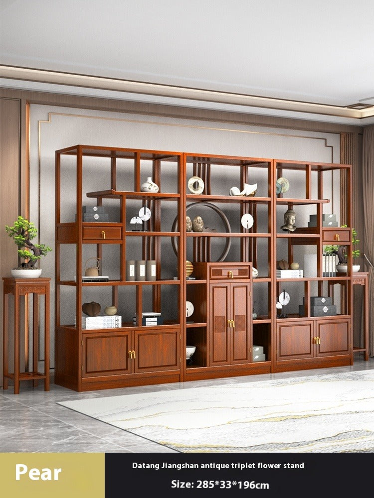Solid Wood Chinese Display Shelf – Oak Curio Cabinet & Tea Storage Rack for Office or Tea Room