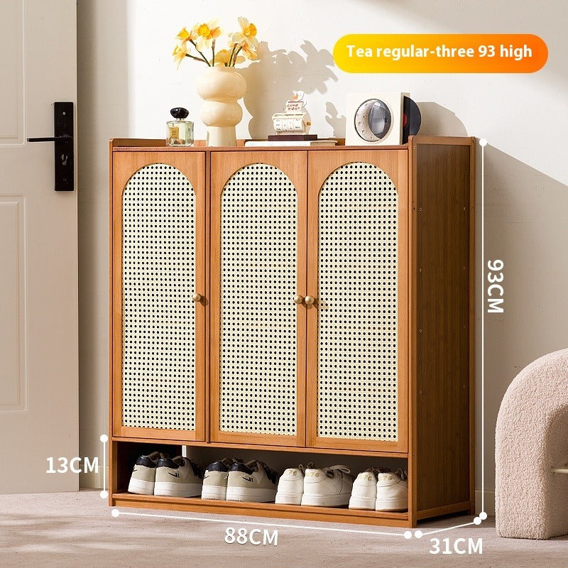 Cream-Style Entryway Shoe Cabinet – All-in-One Ventilated Storage with Mesh Doors for Living Room Divider Use
